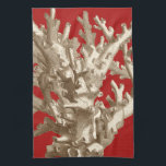 Small Coral in Red Tea Towel<br><div class="desc">Go underwater to explore the sea with all these different sea creatures. This vintage piece of sea art involving a red background and stylish tan coral is a perfect addition to any sea anemone lovers. Get your art print today on your product.</div>