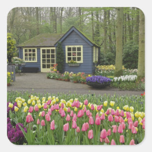 Small cottage flower shop, Keukenhof Gardens, Square Sticker
