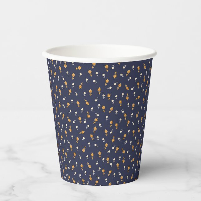 Small Cream and Yellow Flowers Paper Cups (Front)