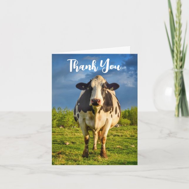 Small Custom Holstein Cow Thank You Note Card (Front)