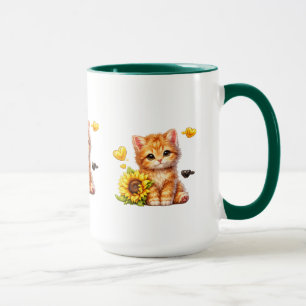 Small Cute Cat on Cup of Cofee 