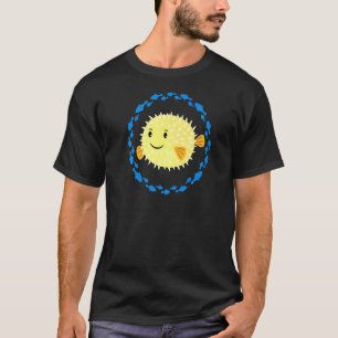 Small Cute Laughing Puffer Fish In Fish Circle T-Shirt