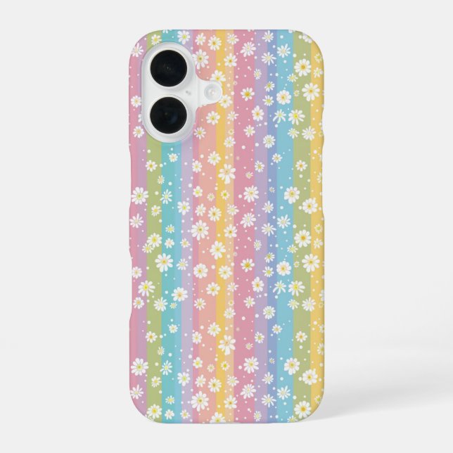 Small Daisy Rainbow Colour Pattern  iPhone 16 Case (Back)