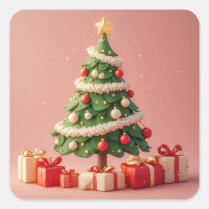 Small Decorated Christmas Tree With Presents Square Sticker