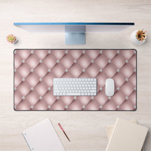Small Diamond Tufted Design, Rose Gold Desk Mat