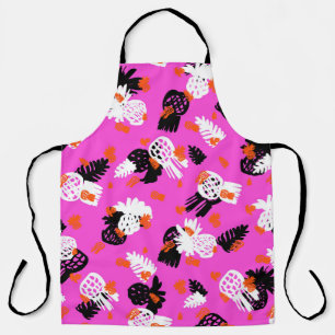 Small ditsy pattern with tropical motifs, hand dra apron