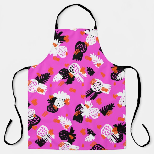 Small ditsy pattern with tropical motifs, hand dra apron (Front)
