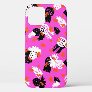 Small ditsy pattern with tropical motifs, hand dra iPhone 12 case