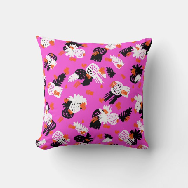 Small ditsy pattern with tropical motifs, hand dra cushion (Front)