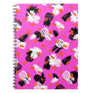 Small ditsy pattern with tropical motifs, hand dra notebook