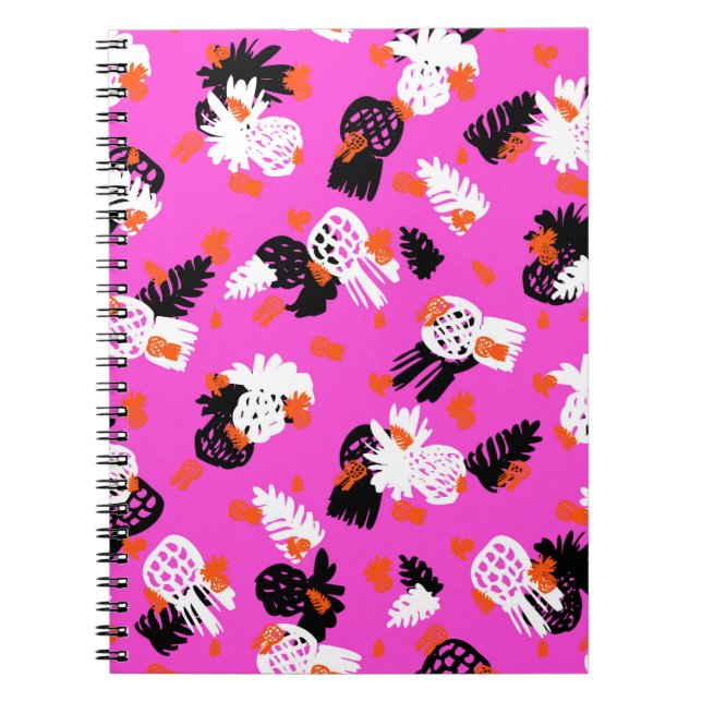Small ditsy pattern with tropical motifs, hand dra notebook (Front)