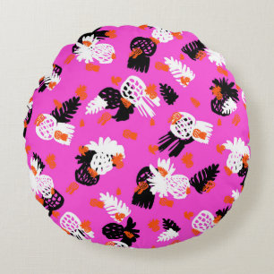 Small ditsy pattern with tropical motifs, hand dra round cushion
