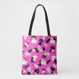 Small ditsy pattern with tropical motifs, hand dra tote bag