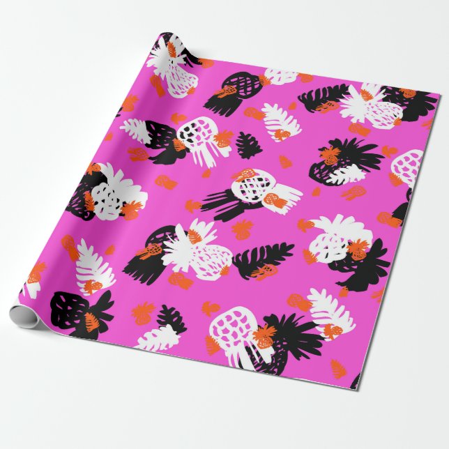 Small ditsy pattern with tropical motifs, hand dra wrapping paper (Unrolled)