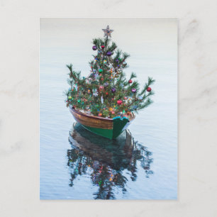 Small Dory with Christmas Tree Holiday Postcard