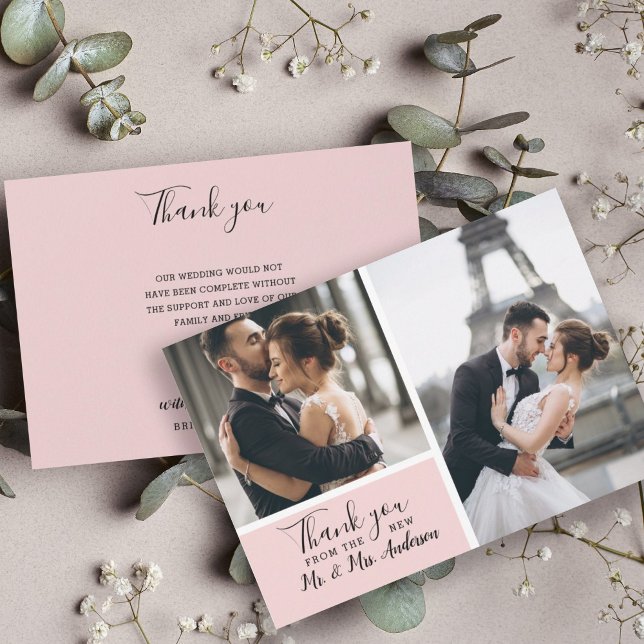 Small Elegant Blush 2 Photo Collage Wedding Card (Creator Uploaded)