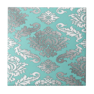 Small Elegant Chic Teal Blue Damask Tile