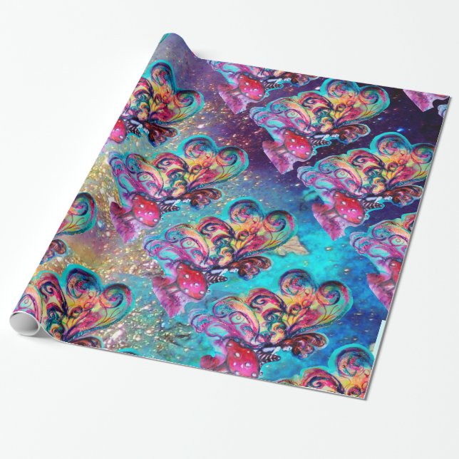 Small Elf of Mushrooms -MAGIC BUTTERFLY PLANT Wrapping Paper (Unrolled)