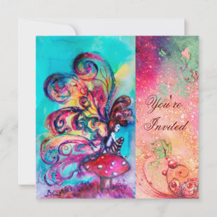 SMALL ELF OF MUSHROOMS ,pink green blue sparkle Invitation