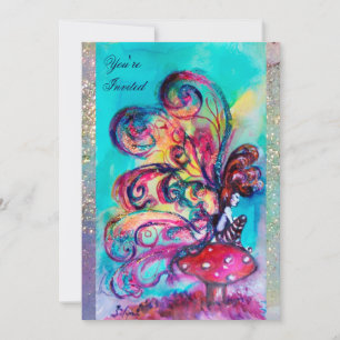 SMALL ELF OF MUSHROOMS ,pink yellow blue sparkle Invitation