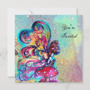SMALL ELF OF MUSHROOMS ,pink yellow blue sparkle Invitation