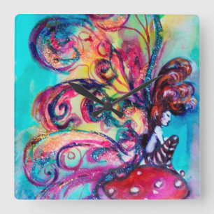 SMALL ELF OF MUSHROOMS SQUARE WALL CLOCK