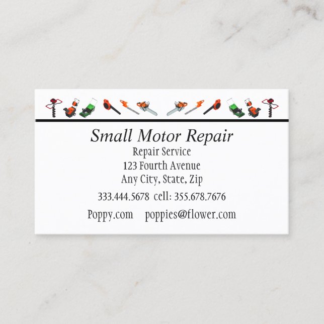 Small Engine Repair Custom Business Cards (Front)