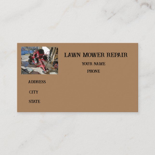 small engine shop tractor repair motor lawn mower business card (Front)