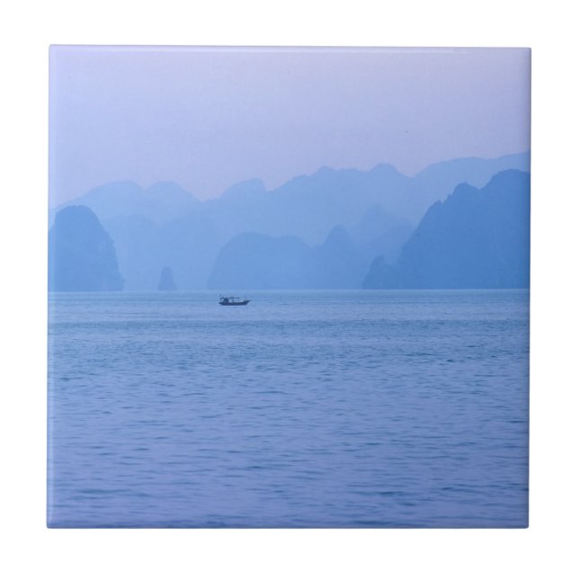 Small fishing boat in Ha Long Bay - Vietnam, Asia Ceramic Tile (Front)