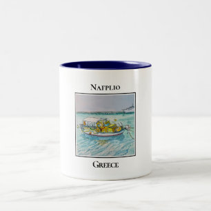 Small Fishing Boat, Nafplio, Greece Two-Tone Coffee Mug