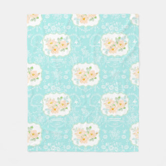 Small fleece blanket Summer gardens in robin egg 