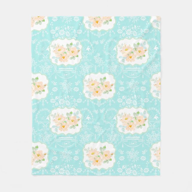 Small fleece blanket Summer gardens in robin egg  (Front)