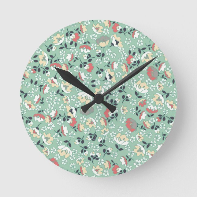 Small flowers (green) round clock (Front)