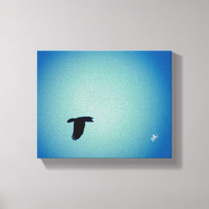 Small Flying Bird Mint Blue Sky Art Canvas Print