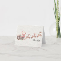 Small,  Folded Thank You Card w/ Santa in the sled
