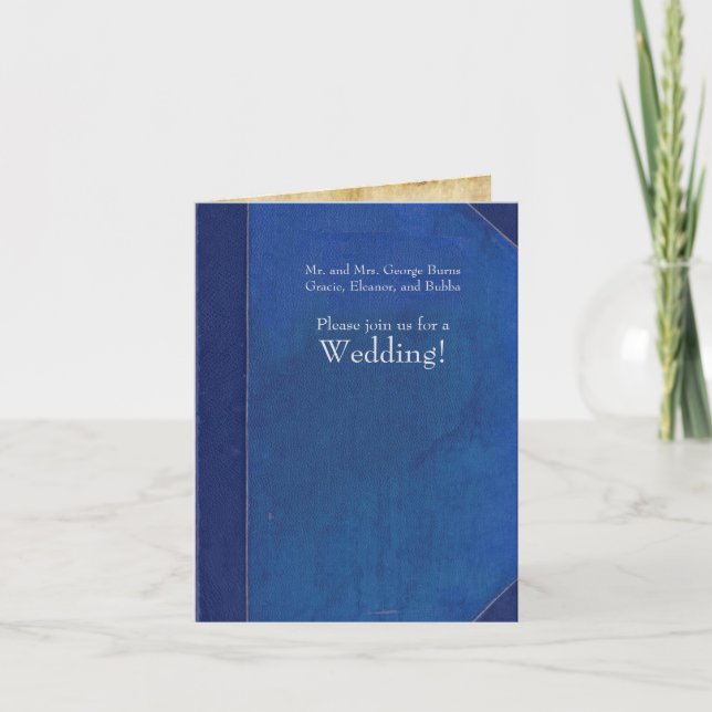 Small Folding Vintage Blue Book Wedding Invitation (Front)