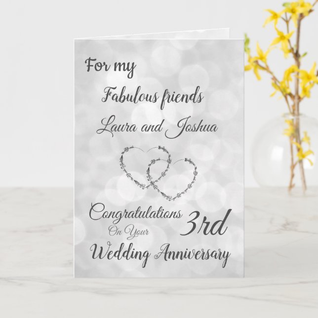 Small Friends 3rd Anniversary design greeting Card (Yellow Flower)