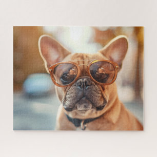 small funny cute dog bulldog with glasses jigsaw puzzle