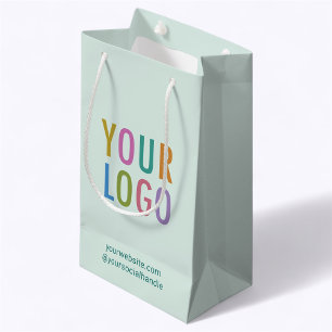 Small Gift Bag Business Logo Light Green 8.5 inch