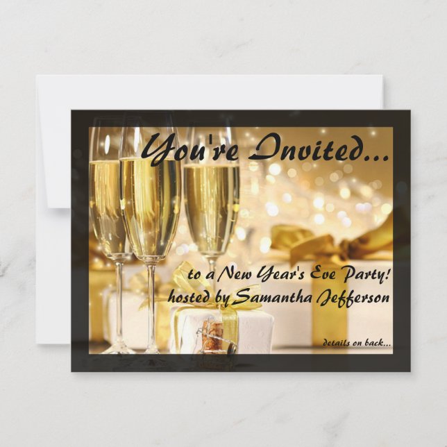 Small Gilded Bubbly New Years Party Invitations (Front)