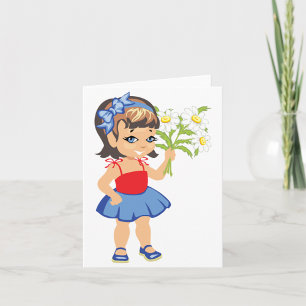 Small Girl Holding Daisies Note Cards