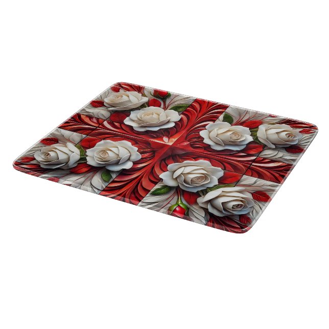 Small glass cutting board with English Roses (Corner)