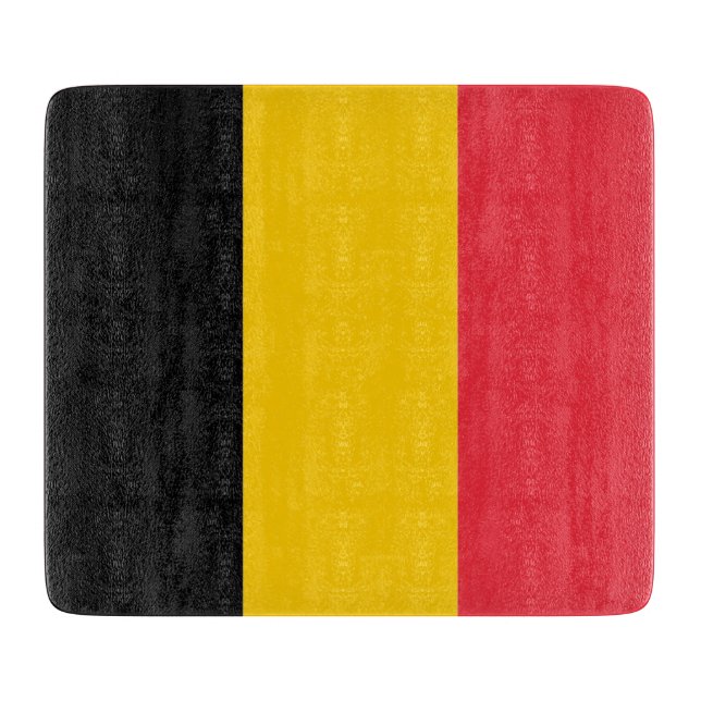 Small glass cutting board with flag of Belgium (Front)