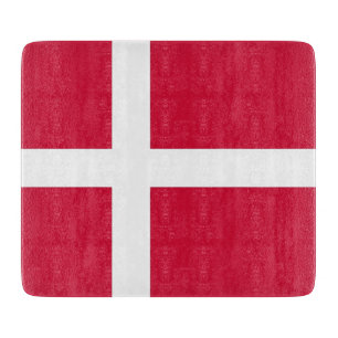 Small glass cutting board with flag of Denmark