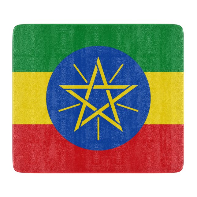Small glass cutting board with flag of Ethiopia (Front)