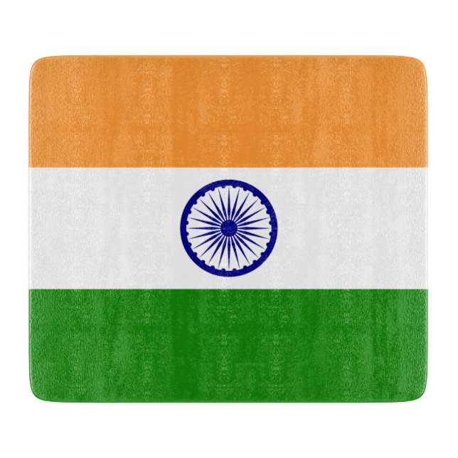 Small glass cutting board with flag of India (Front)