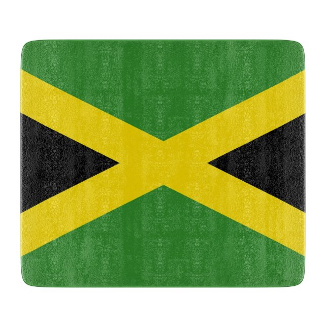 Small glass cutting board with flag of Jamaica (Front)