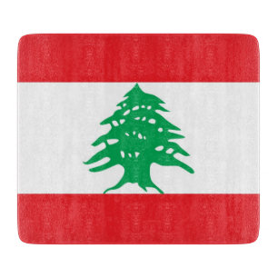 Small glass cutting board with flag of Lebanon