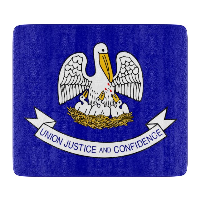 Small glass cutting board with flag of Louisiana (Front)