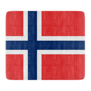 Small glass cutting board with flag of Norway